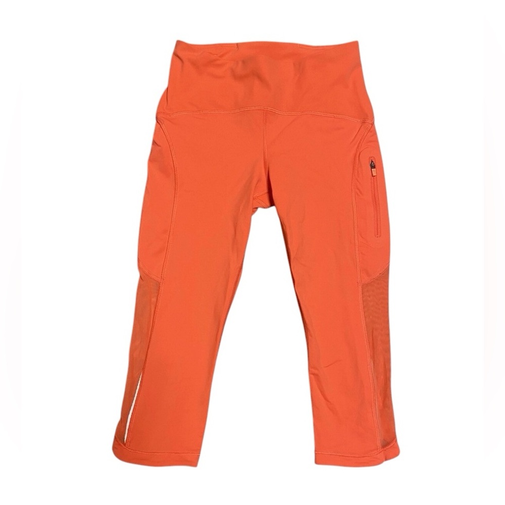 Lululemon Women’s Cropped Leggings With Mesh Sides in Coral Orange Size 6 EUC